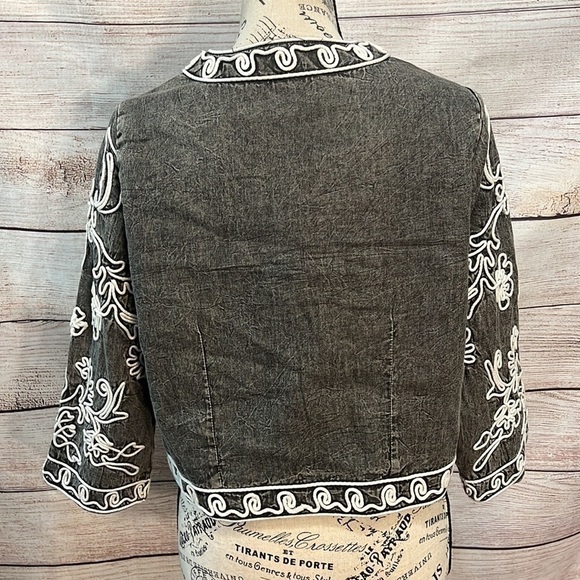 Soft Surroundings Wildwood Bolero Jacket Gray Acid Wash Textured Floral Small - Picture 6 of 11